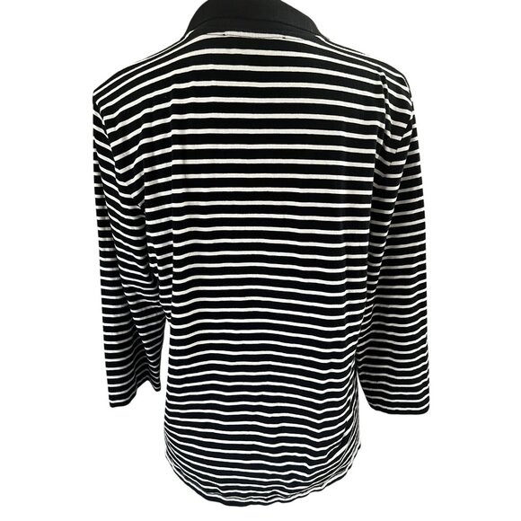 Jones New York Black/White Striped 3/4 Sleeve Polo Shirt W/Ruffle Detail XL - Picture 4 of 8